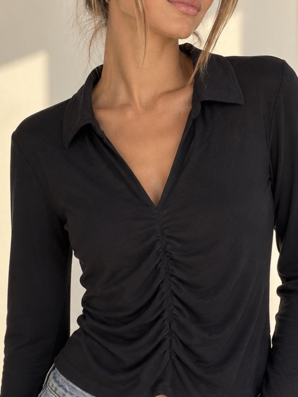 Sanctuary Women's One Night Out Ruched black Long Sleeved Top. Classic, comfy